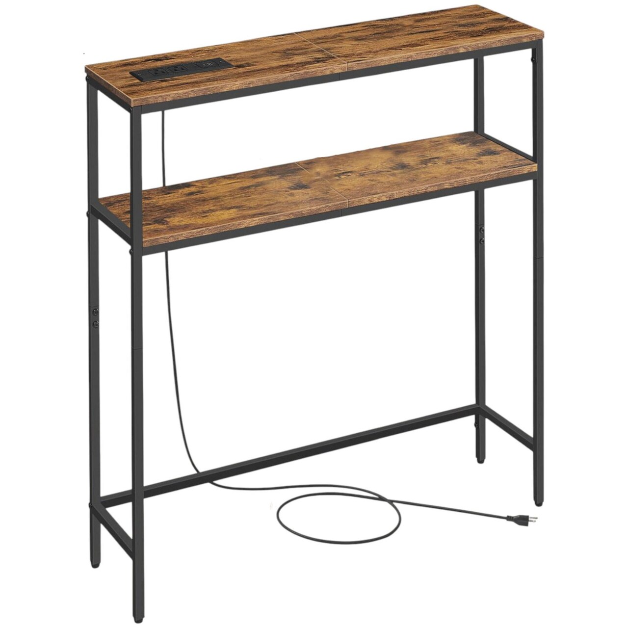 2 Tier Entryway Table with Charging Station, Space Saving Sofa Table with Stable Steel Frame